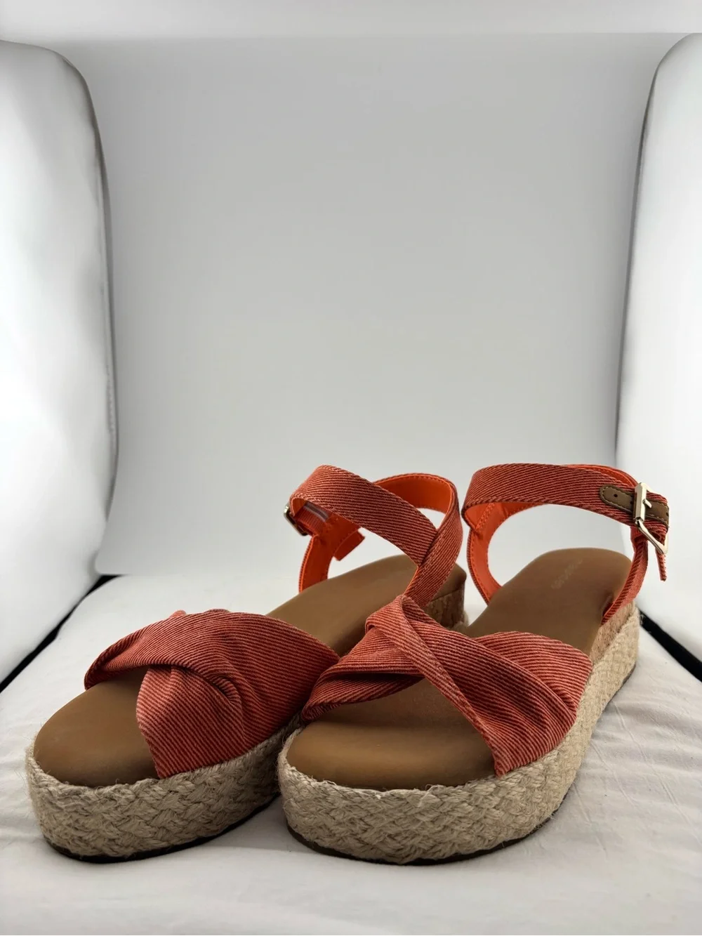 Maurices Orange Espadrille Platform Sandals with Knotted Toe and Ankle Strap